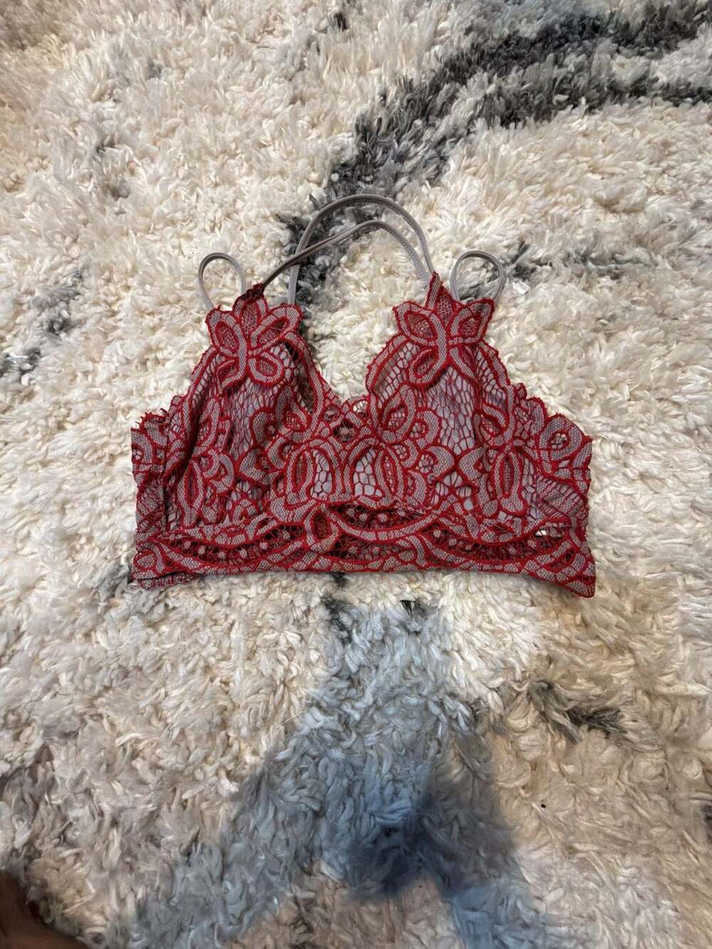 Willow & Root Red Floral Lace Bralette